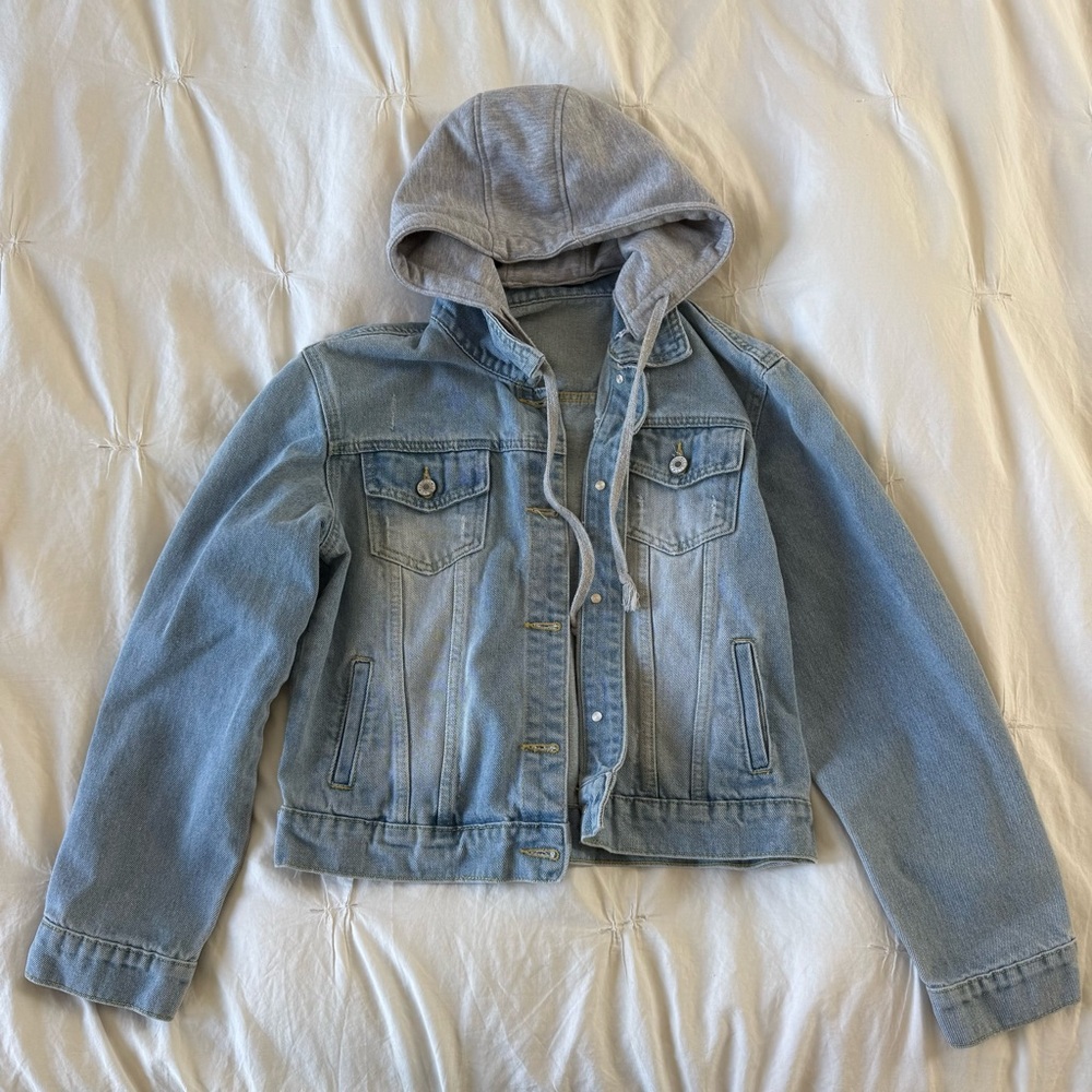 Denim Jacket with Gray Hood